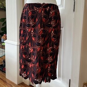 EUC Antonio Melani Midi Black Brown Red Scallop Edge "Francis" Sz 8